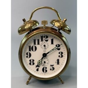 Vtg Elgin Wind-Up Alarm Clock Twin Bell Germany Repair Brass Metal. PLEASE READ